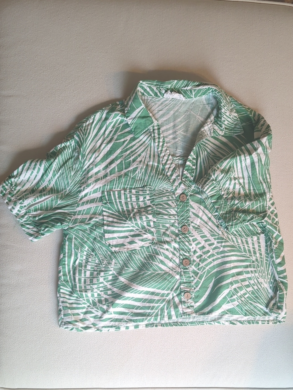 Tropical Breezy Linen Blend Cropped Collared Button Up By PanamaJack Women's M